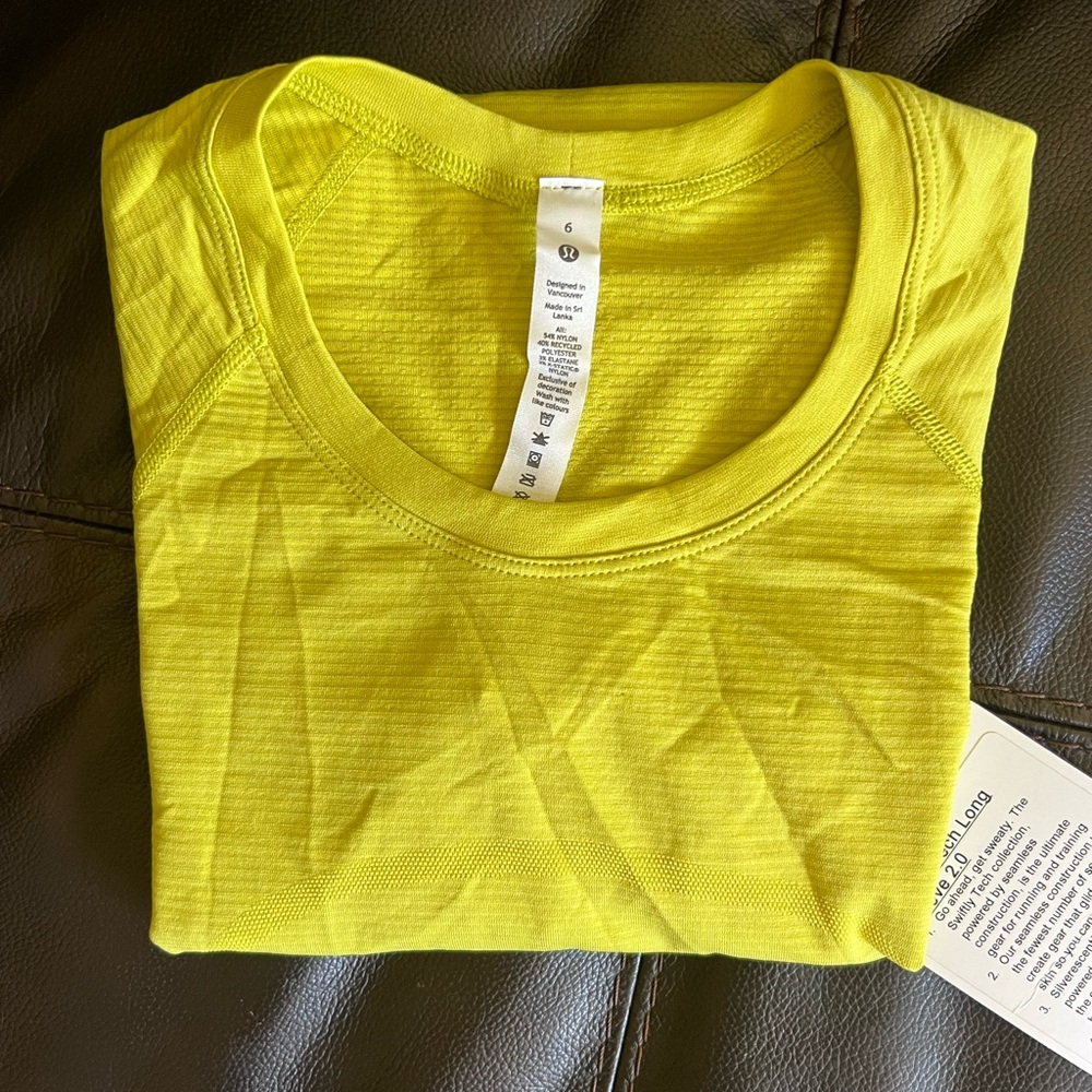 NWT Lululemon Swiftly Tech Long Sleeve 2.0 in YLSR Yellow Size 6